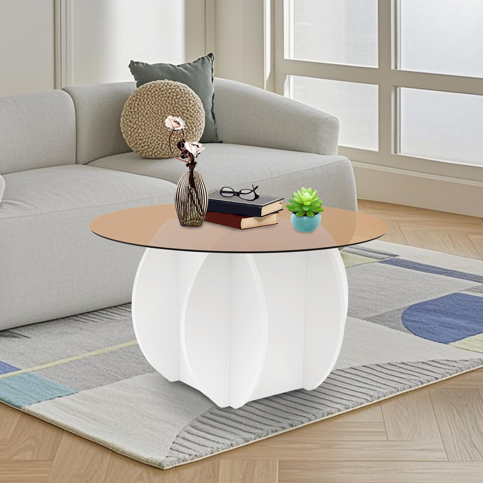 Modern Round Coffee Table 27.6 - Book Weight Glass avaliação e preço
