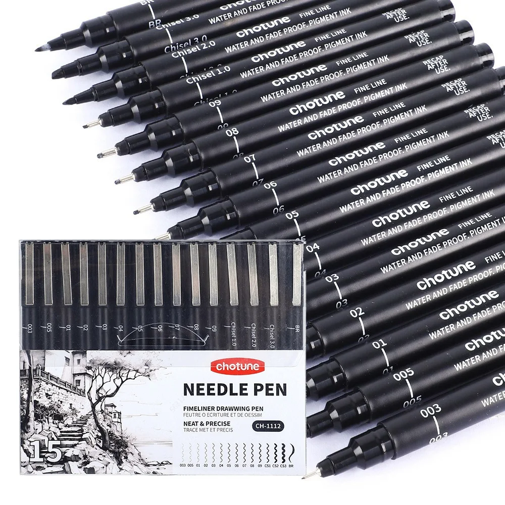 Black Micro Pens,15 Sizes,Wate - Correction Pen Fine avaliação e preço