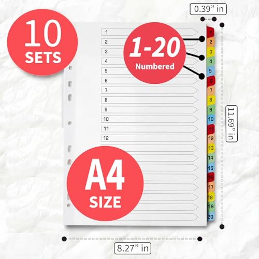 Binder Dividers with Tabs -20  - Tab Divider A4 avaliação e preço