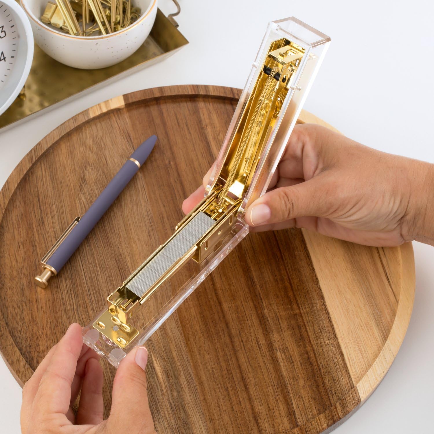 Compact Acrylic Gold Stapler,  - Stapler Half Strip avaliação e preço