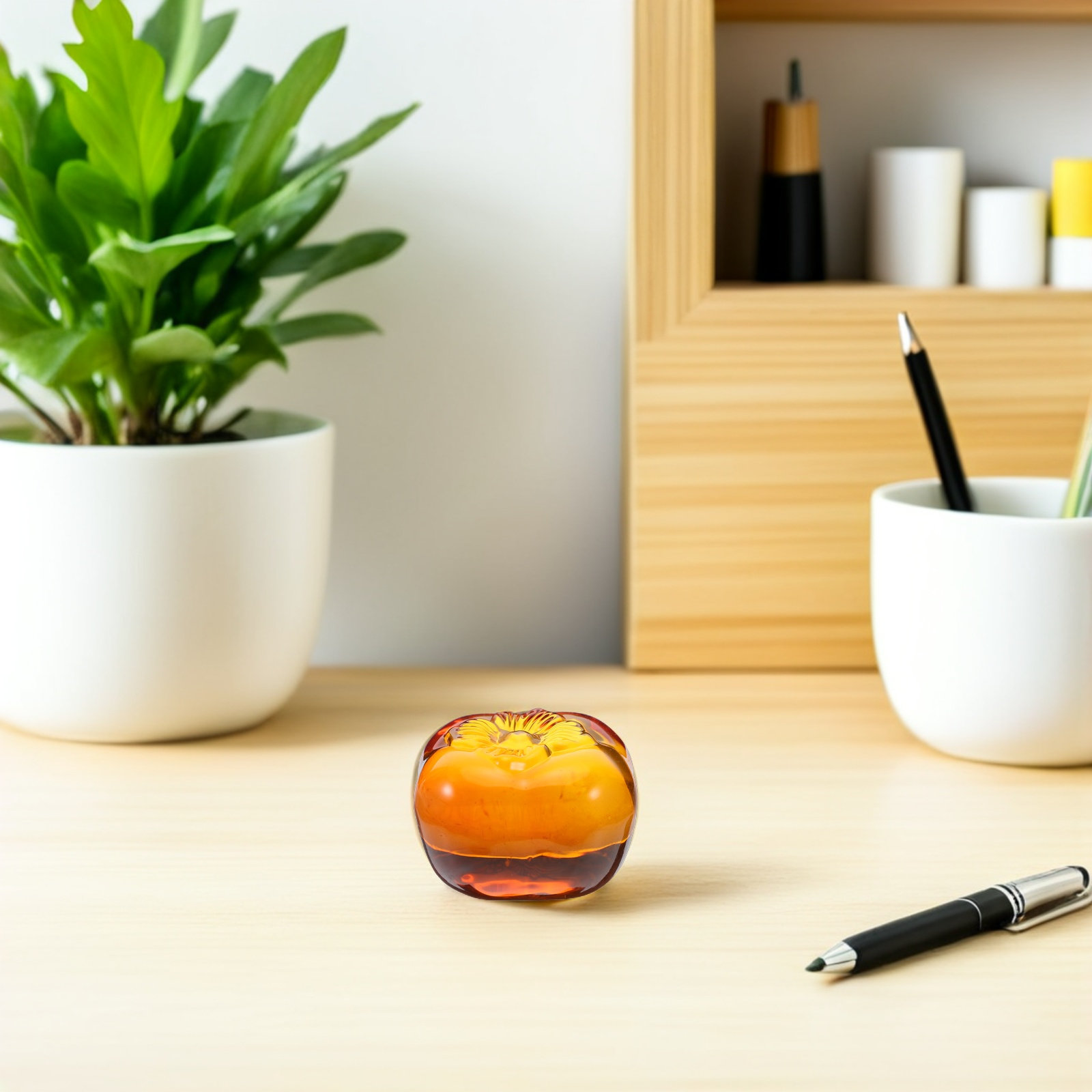 Crystal Persimmon Desk Paperwe - Book Weight Glass avaliação e preço