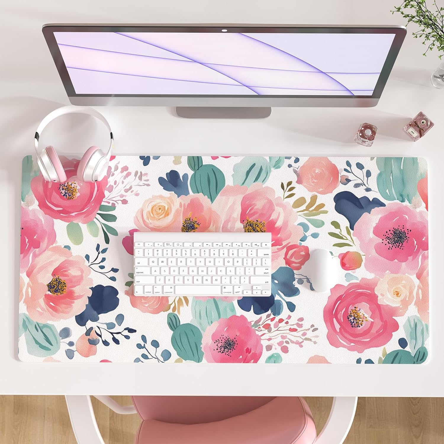 Large Mouse Pad Pink Floral De - Leather Desk Pad avaliação e preço