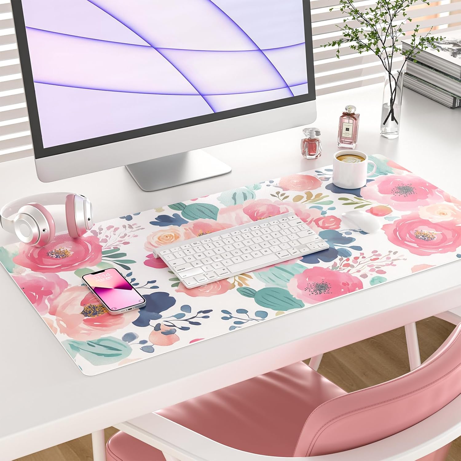 Large Mouse Pad Pink Floral De - Leather Desk Pad avaliação e preço