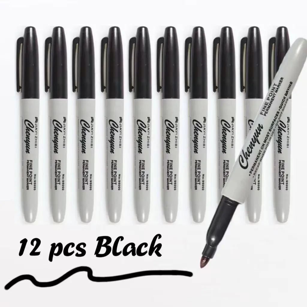 12pcs Black Permanent Marker P - Correction Pen Fine avaliação e preço